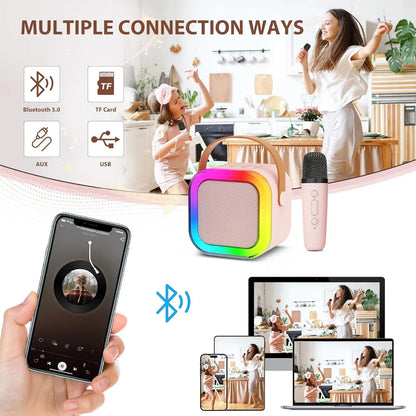 Mini Bluetooth Speaker and Mic with LED Lights for Kids Random Color