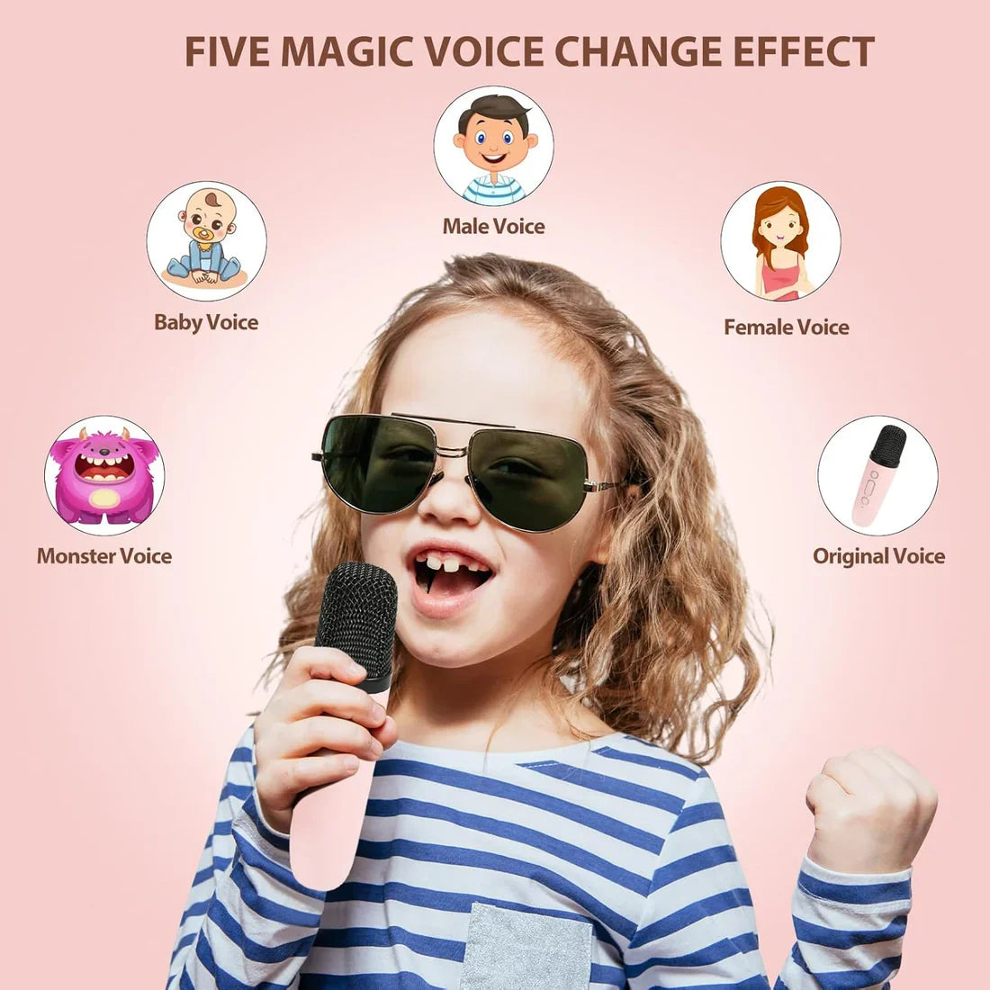 Mini Bluetooth Speaker and Mic with LED Lights for Kids Random Color