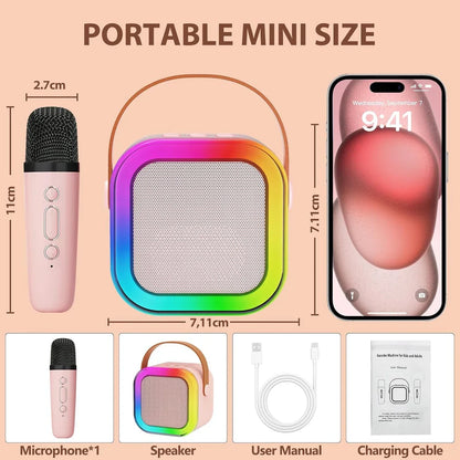 Mini Bluetooth Speaker and Mic with LED Lights for Kids Random Color